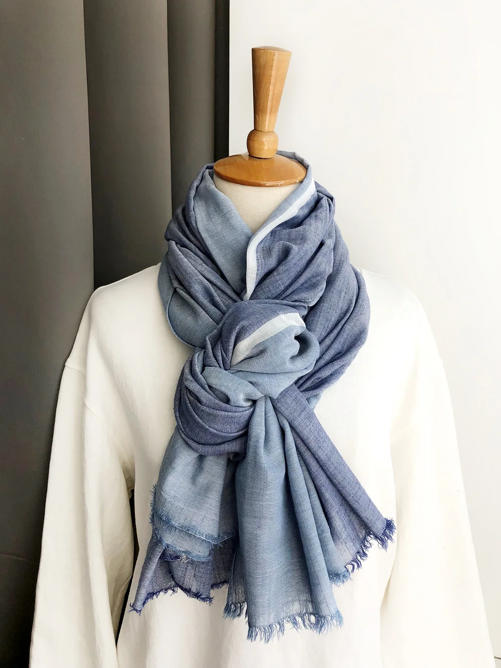 Зимний шарф в японском стиле унисекс, модный мужской шарф из хлопка, длинные мягкие женские шарфы в синюю полоску, шаль