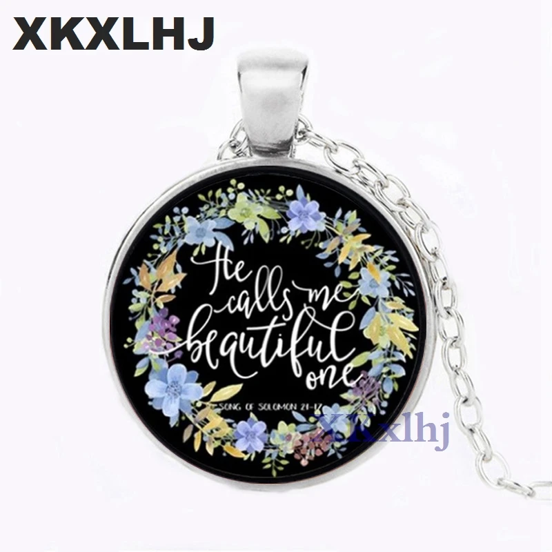 

XKXLHJ Lord's Blessing Dome Glass Bible Scripture Pendant Necklace Women's Necklace Jewelry Black Chain Long Necklace
