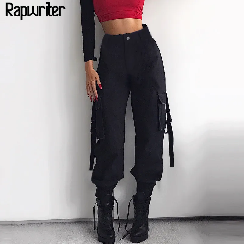 Rapwriter Casual Solid Side Big Pocket Stretch High Waist Pants Women 2020 Hip Hop Loose Cargo Joggers Women Pencil Pants Bottom Rapwriter Casual Solid Side Big Pocket Stretch High Waist Pants Women 2020 Hip Hop Loose Cargo Joggers Women Pencil Pants Bottom