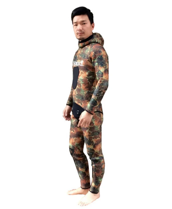 SLINX 1402 5mm Neoprene Camouflage Men Two Pieces Scuba Diving Suit Snorkeling Spearfishing Fishermen Swimwear Wetsuit Hooded SLINX 1402 5mm Neoprene Camouflage Men Two Pieces Scuba Diving Suit Snorkeling Spearfishing Fishermen Swimwear Wetsuit Hooded