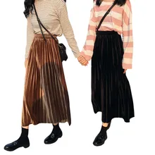 Новинка весны осень-зима высокие эластичные талия тощий женский бархат юбка длинная юбка в складку империи Тощий одноцветное Цвет юбки X20