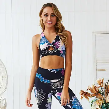 

Floral Printed Fitness Sport Suit Women High Waist Leggings And Sports Bra Slim Gym Clothing Elastic Yoga Set Workout Tracksuit