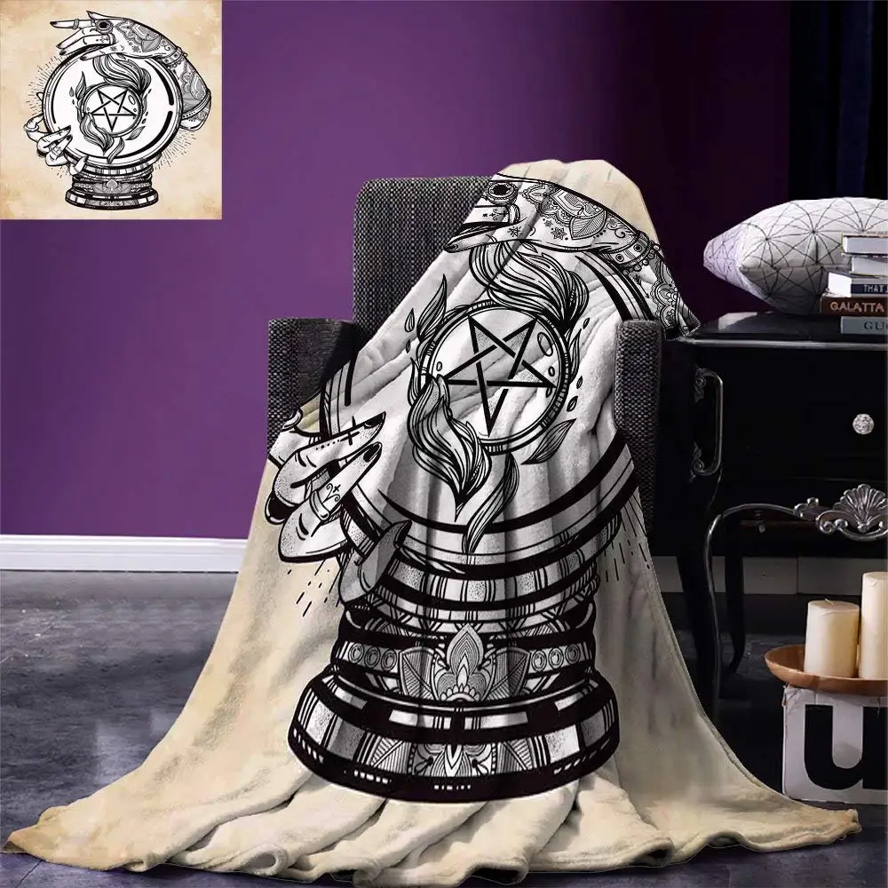 

Occult Blanket Illustration of Medium Crystal Ball for Mystery with Tattooed Hands Future Psychic Warm Blankets for Beds