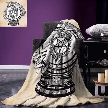 

Occult Blanket Illustration of Medium Crystal Ball for Mystery with Tattooed Hands Future Psychic Warm Blankets for Beds