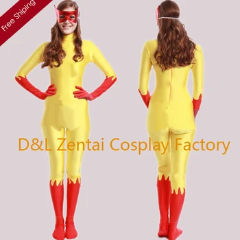 

Free Shipping DHL Women Yellow And Red Marvel Comics Firestar Lycra Spandex Superhero Costume with Mask Back Zipper SHS410