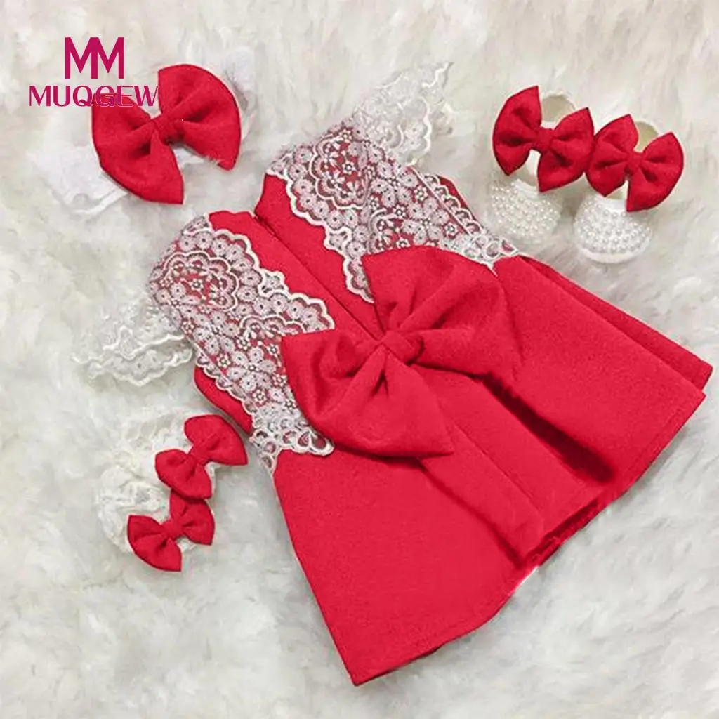 

2019 Toddler Summer Baby Clothing Girls Lace Fly Sleeve Bow Dress kid clothes set Princess Dresses feestkleding meisje #30