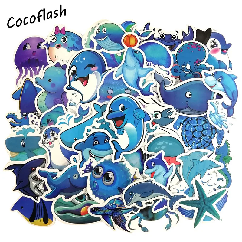49PCS Blue Ocean Fish Dolphin Cartoon Animal Graffiti JDM Stickers For DIY Guitar Motorcycle Laptop Luggage Skateboard Snowboard