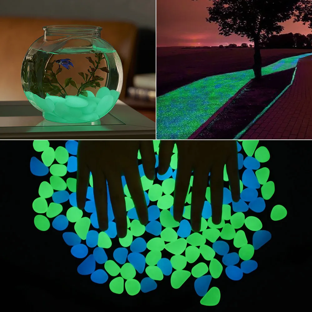 Pathways Glow in the Dark GREEN Stones Aquarium White glows Green 100pcs