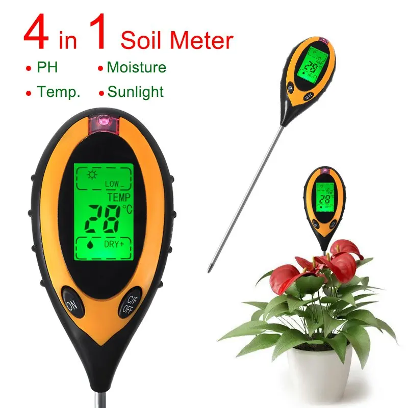 4 в 1 растительный цифровой почвенный термометр, гигрометр, рН-метр, измеритель влажности, светильник для выращивания растений, светильник для загара