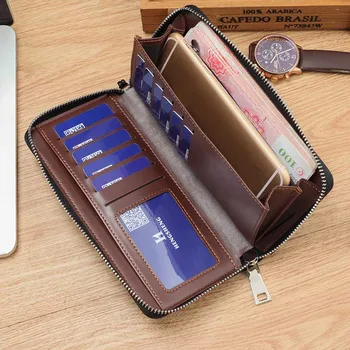 

Men and women retro wallet zipper purse long wallet kangaroo metal decoration bolsa female large-capacity wallet Dropship T620