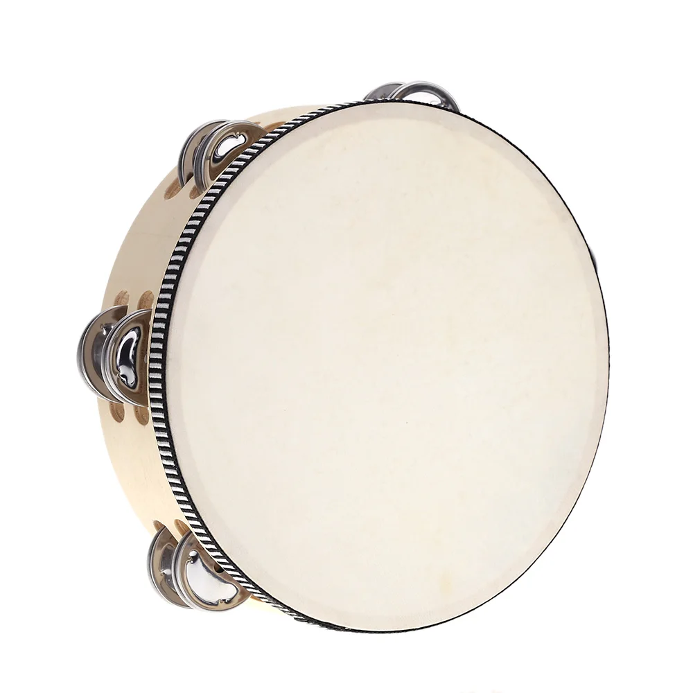 8" Double Row Tambourine Drum Bell Birch Metal Jingles Bell Percussion