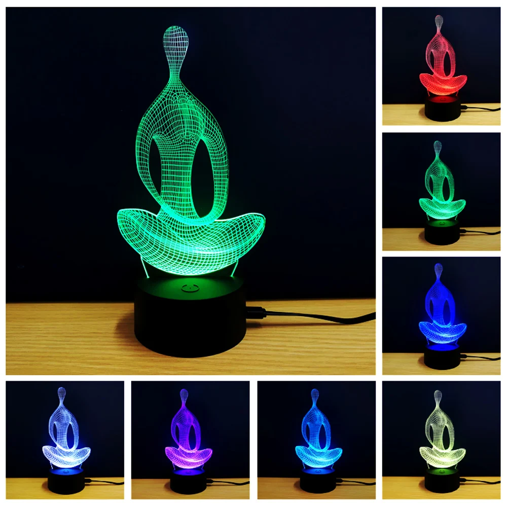 

New Arrival Creative Yoga Design Energy Saving 3D Colorful Yoga Model LED Table Lamp with USB Desk Llght Room Decoration