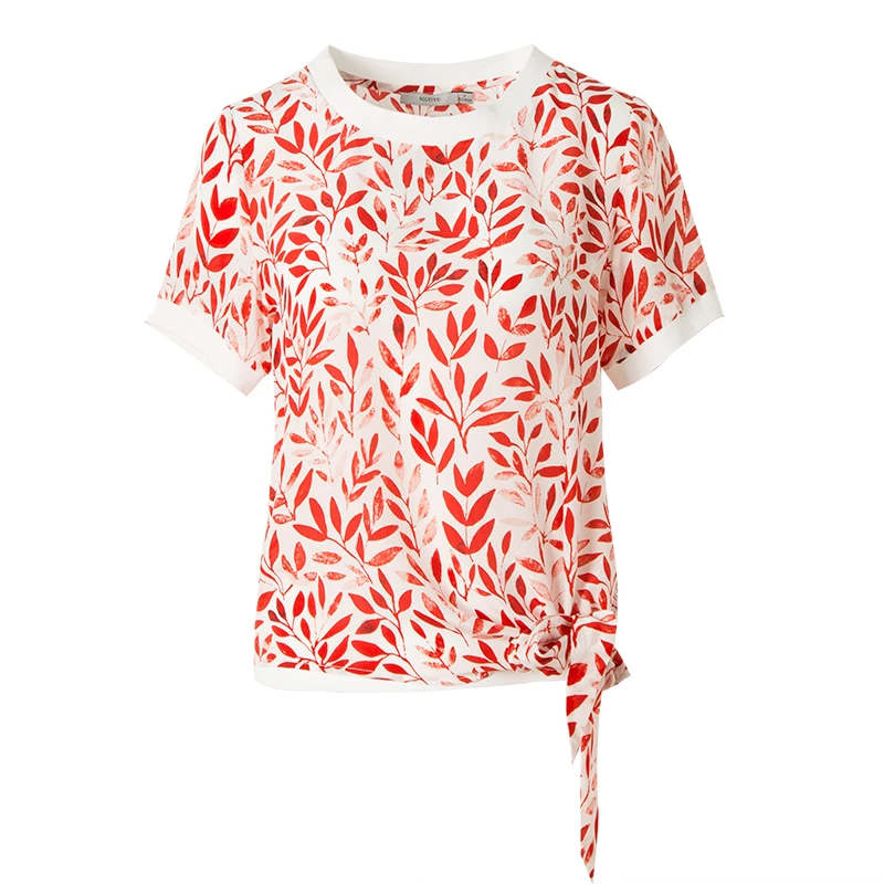 SuyaDream Women T Shirt 100% REAL SILK Crepe Print