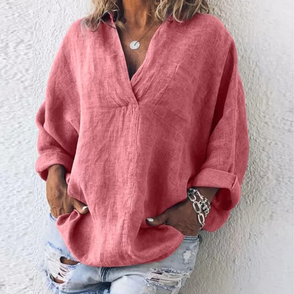 

Lmiss Casual Long Sleeve Shirt Blouses Women 2019 Spring Summer Loose V-neck Streetwear Shirt Plus Size Loose Blusas Female