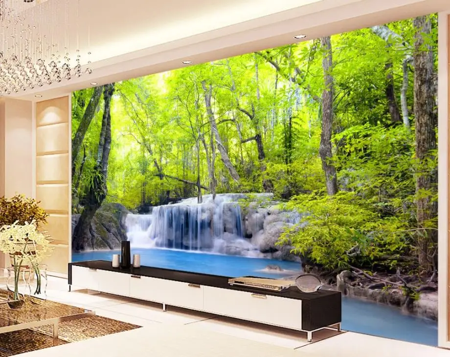 waterfall wallpapers Green woods creek TV background wall wallpaper for walls 3 d for living room waterfall wallpapers Green woods creek TV background wall wallpaper for walls 3 d for living room