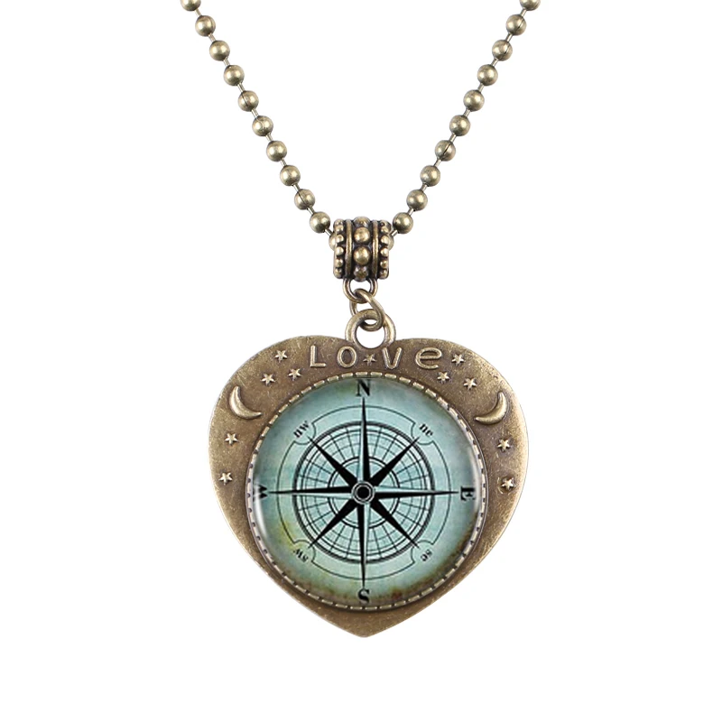 Wholesale 3pcs/lot Nautical Compass Bronze Heartshaped Pendant Compass