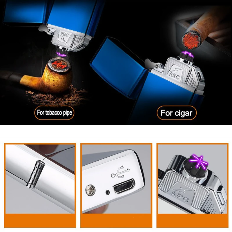Новая электрическая зажигалка для сигарет металлическая шестидуговая плазменная Зажигалка Usb перезаряжаемая сигарная Зажигалка ветрозащитные электронные гаджеты для мужчин