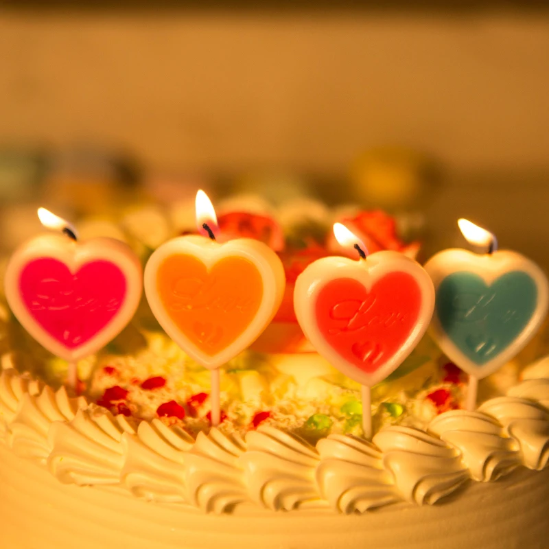1pcs/set heart shape happy birthday candle topper wax candle for