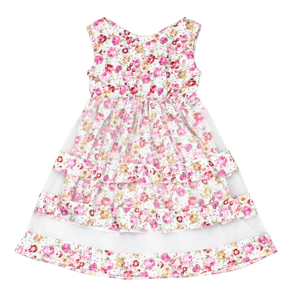 Baby Girls Sleeveless Dress for 1 5T Princess Pink flower Vest Lace Dress Kids Party Wedding 