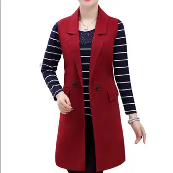 

2018 Chalecos Mujer Vest Sleeveless Vest Suit Pockets Turn Collar Long Korean Female New Slim Jacket All-match Women Outwear