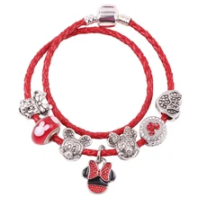 AIFEILI двойной красный кожаный шнурок Микки Минни бусы Подвеска «сделай сам» подходит для женщин браслет высокого качества подарок предпочтительный