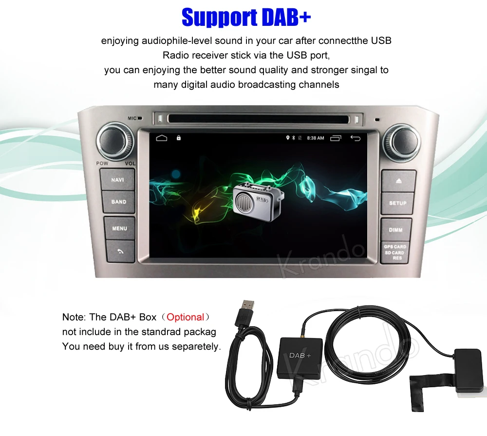 Cheap Krando 8" Android 9.0 car radio audio multimedia system for toyota avensis 2003-2007 gps navigation entertainment playstort OBD2 11