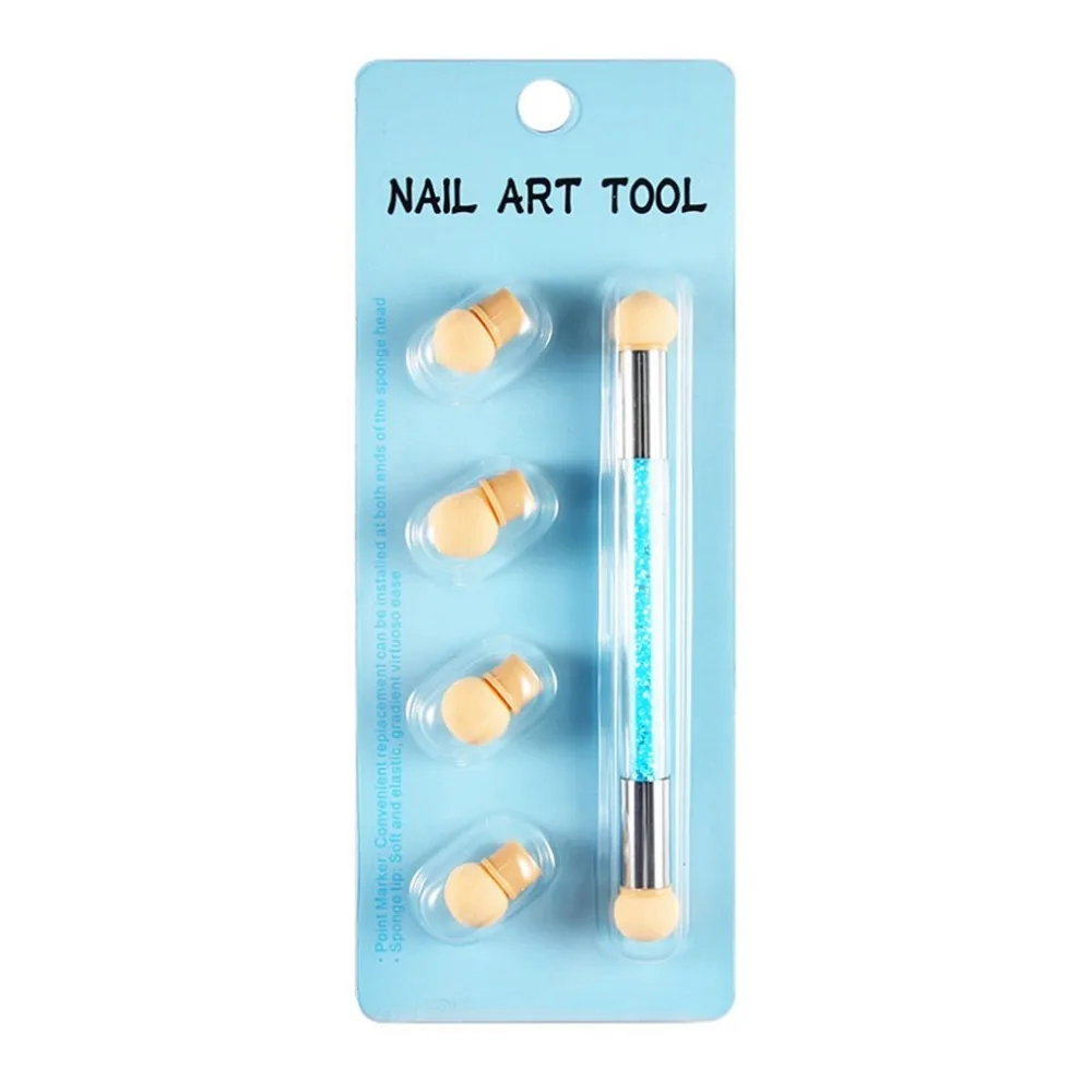 Профессиональная ручка для нейл-арта с 4 губчатой головкой, двусторонняя раскрашивающая губка, цветущая ручка для ногтей, рисунок, Раскрашивание лака для ногтей, инструмент для маникюра
