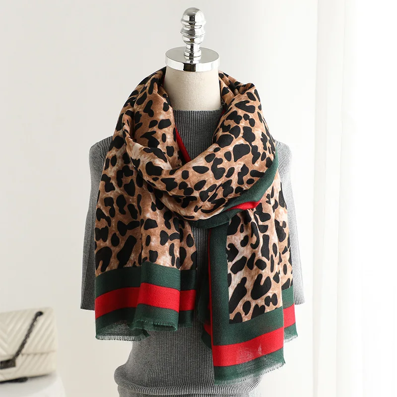 

Hot sale women light weight soft leopard printed cotton frayed scarf shawl animal basic design scarf stole