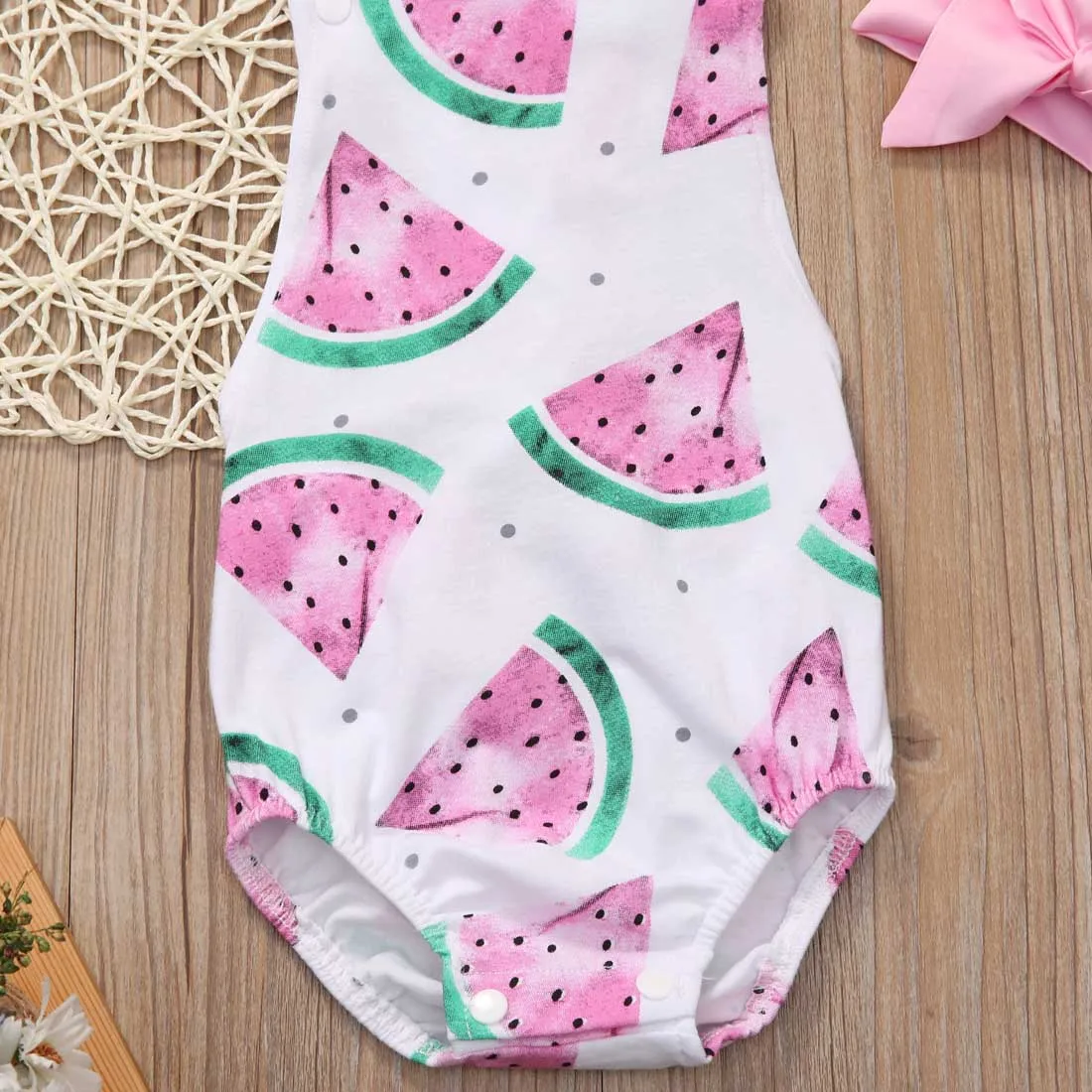 Baby Girls Clothes Sleeveless Watermelon Infant Bebes Romper Backless 2pcs Outfit