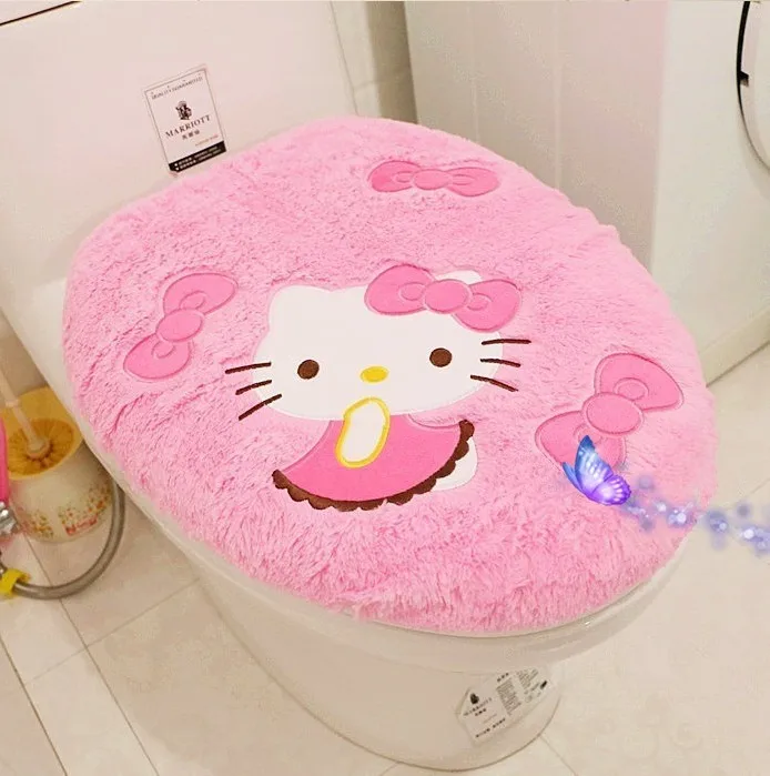 4 шт./компл. рисунок «Hello Kitty» розовый мягкий силиконовый чехол с рисунком из мультфильма Ванная комната сиденье для унитаза крышка ванны коврик для ковер подушка сиденья Кольца Набор для туалета