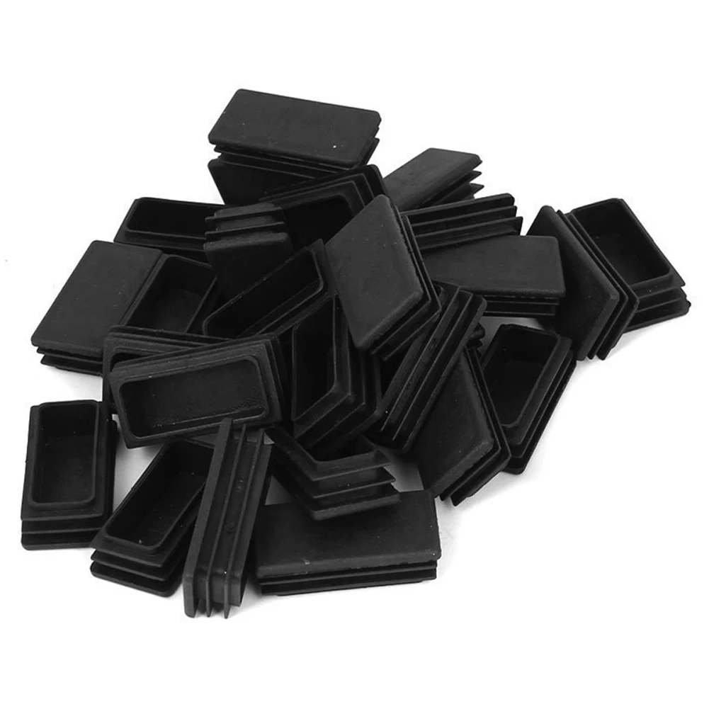 حار بيع البلاستيك مستطيل تقطيع نهاية أنبوب قبعات إدراج 25x50 ملليمتر 30 قطع الأسود
