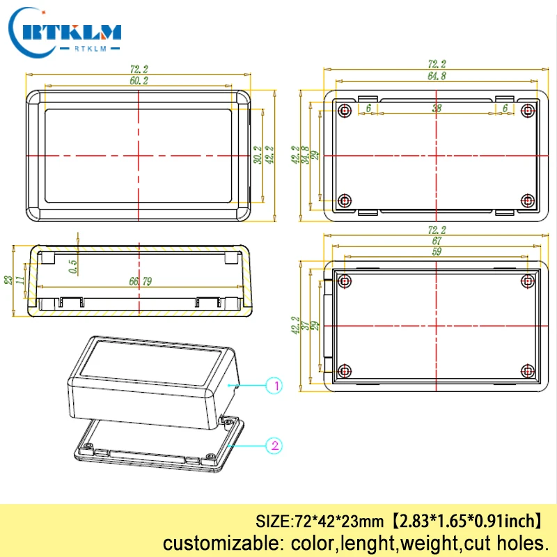 Small DIY project case Plastic enclosure for PCB equipment instrument case ABS plastic junction box desktop enclosure 72*42*23mm