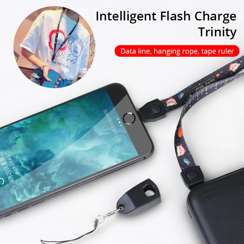 

Squish Fabric USB Cable for Micro/Type C/iPhone Cable USB Lanyard Strap for iPhone Xr/Xs/8 Universal Lanyards for Keys ID Badge