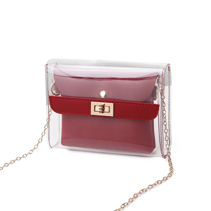

And Mother Package Single Shoulder Woman 2019 Personality Lock Catch Chain Transparent Mini- Messenger handbag