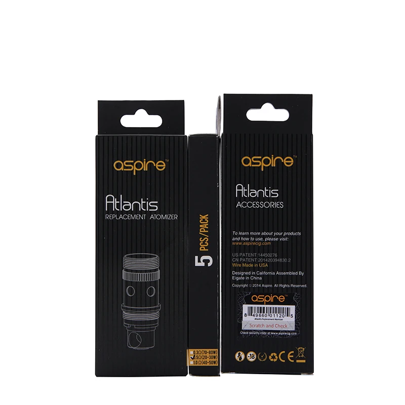 5PCS Original Aspire Atlantis Coil Bottom Vertical Coil E Cigarette Atlantis Coil Atlantis 2 Coil Evaporator for Atlantis Tank  06