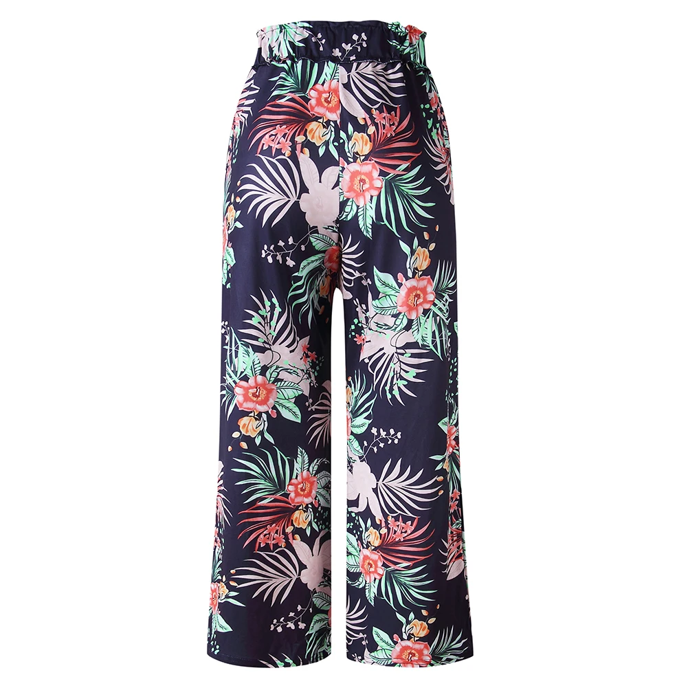 Женские летние повседневные богемные широкие брюки с принтом в стиле ретро, широкие брюки с высокой талией, юбки, пляжные праздничные брюки