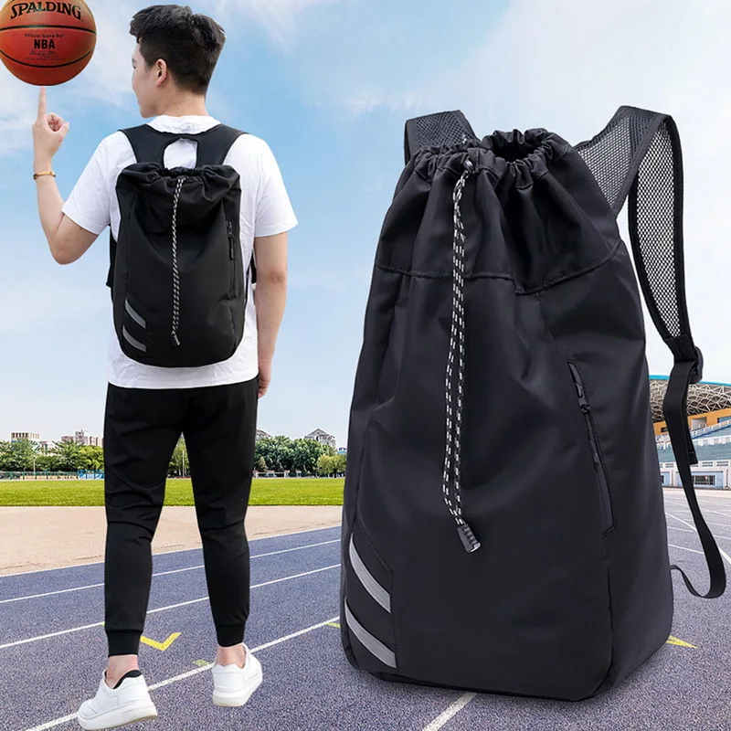 Men Sports Backpack Waterproof Large Capacity Travel Bags Casual Simple Drawstring Bag Basketball Backpacks Schoolbags Black