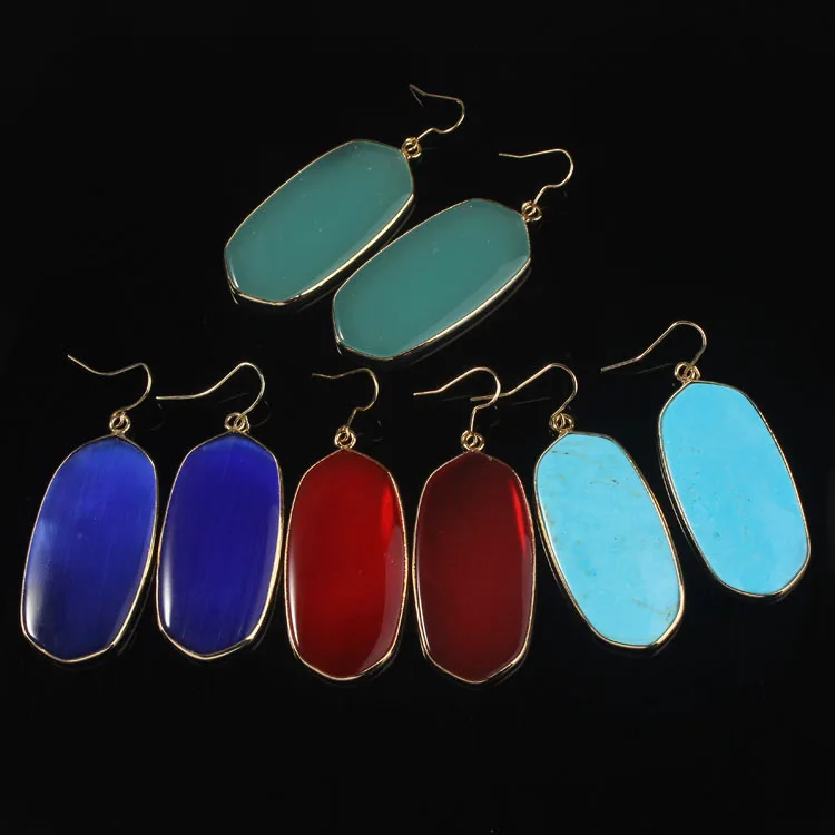 

xinshangmie 1 Pair Oval Natural Stone Earring Gold Color Rose Pink Quartz White Shell Turquoises Drop Earrings For Women Jewelry