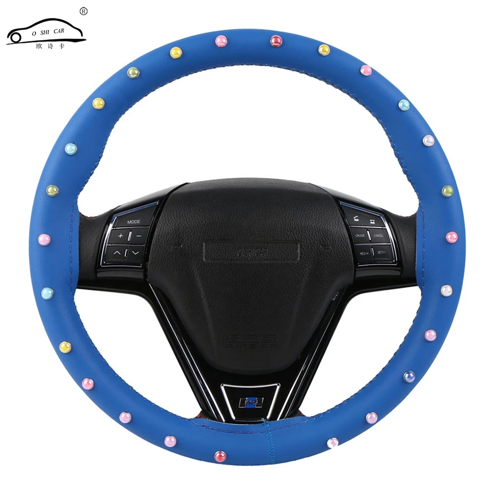 

Man-made pearl car steering wheel cover Decorate your automobile interior/woman auto steering handlebar braid artificial leather