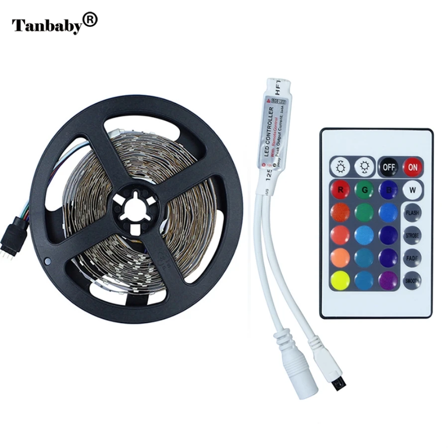 Светодиодная лента RGB Гибкие Огни DC12V SMD 2835 300LED 5 м ленточная лампа + мини 24 клавиши