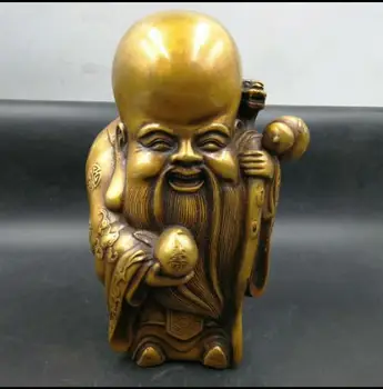 

Antique china brass hand made old man longevity gourd dragon Stick statue