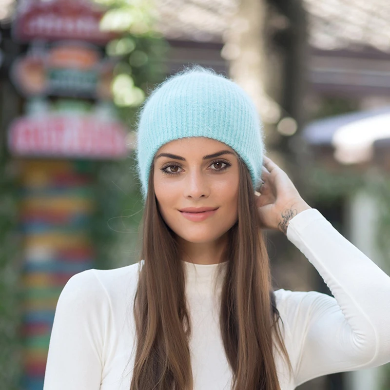 BEFORW Красное вино Белое синее кофе Серый шапка женская Кролик Мех Beanie шапки женские зимние вязаный шерстяной Шапка женскаяОсенние дамы шапки женские зимние кепка