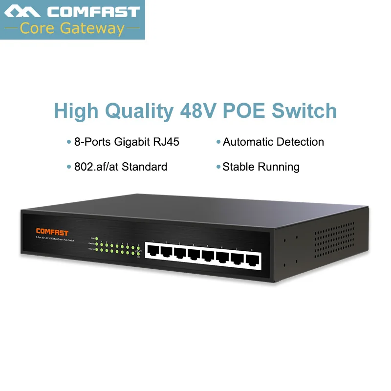 

Comfast 10/100/1000Mbps 8 Ports PoE Switch output Power 53V DC 60W 2K MAC add table for IP telephone/Monitor system/Wireless cpe