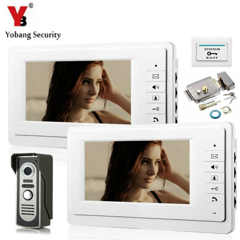 

YobangSecurity 7 Inch Wired Video Door Entry System Home Security Camera Video Door Intercoms 1-camera 2-monitor With Door Lock