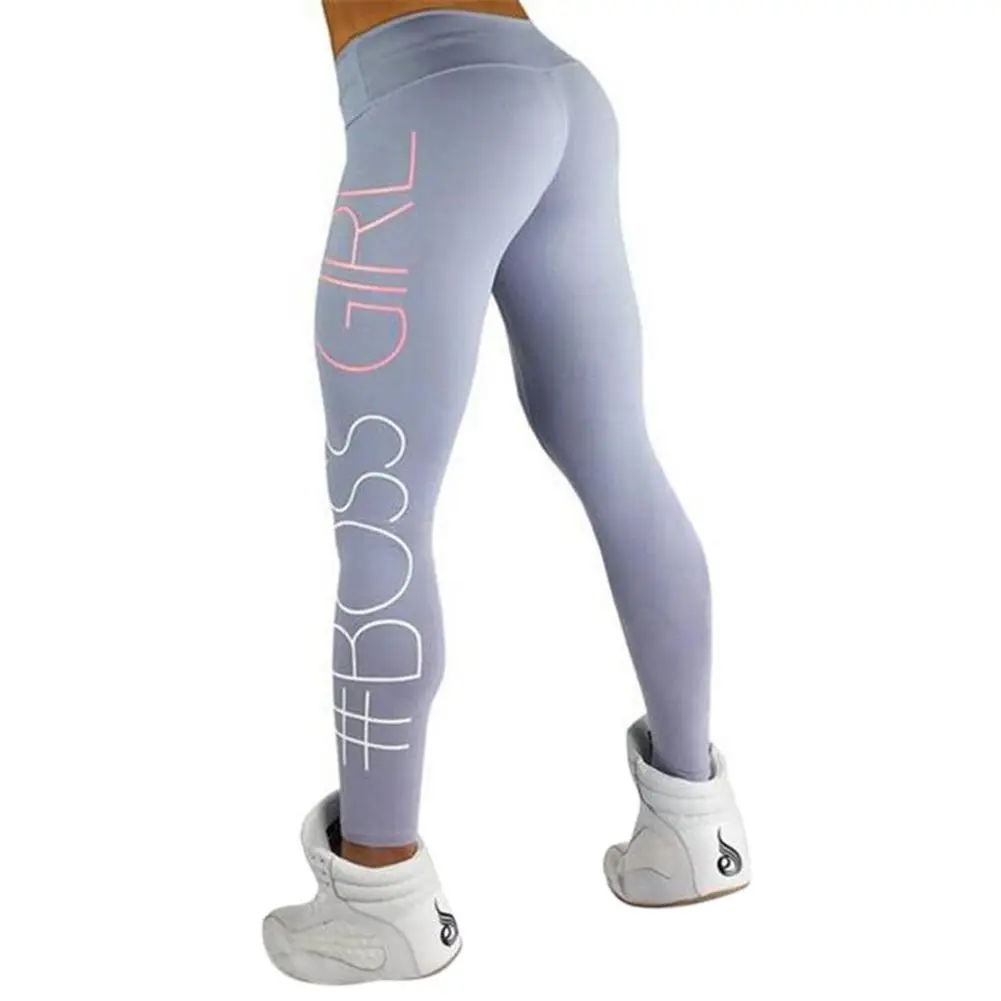 

Yfashion Digital Letter Printing BOSSGIRL High Waist Leggings yogo Sports Pants Trousers
