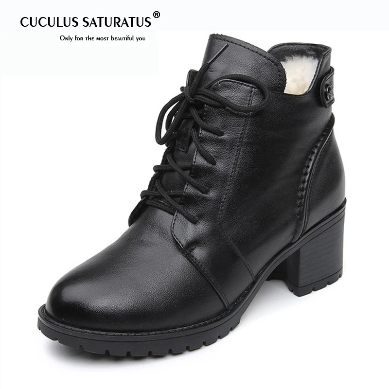 

Cuculus Comfortable Soft Genuine Leather Winter Boots 2019 Women Ankle Boots Casual High Heels Shoes Female Snow Boots 1942