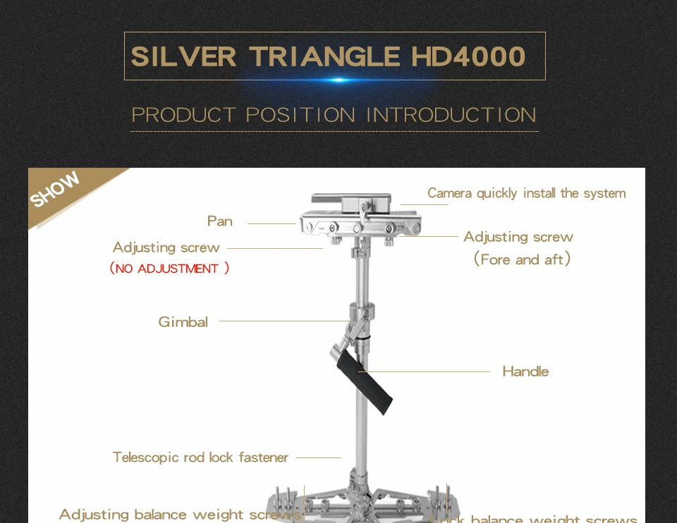 Wieldy HD 4000 алюминиевый-магниевый сплав камера Ручной Стабилизатор DSLR steadicam 0-7 кг видеокамера steadycam