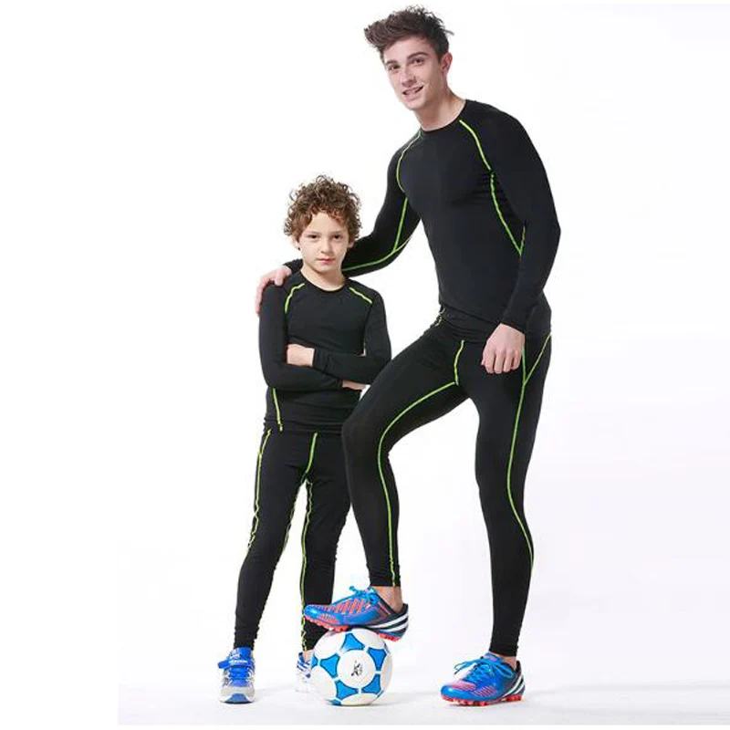 Компрессионный комплект для детей, одежда для тренировок, футбола, баскетбола, костюмы для фитнеса и бега, компрессионная рубашка+ обтягивающие леггинсы