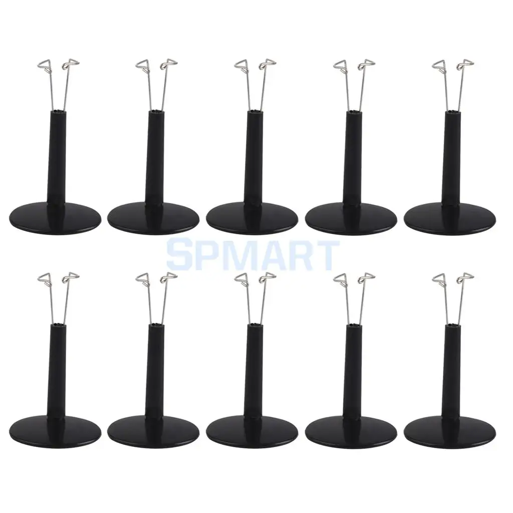 10x Black Adjustable Doll Bear Stands Display Holder Plastic Base 11