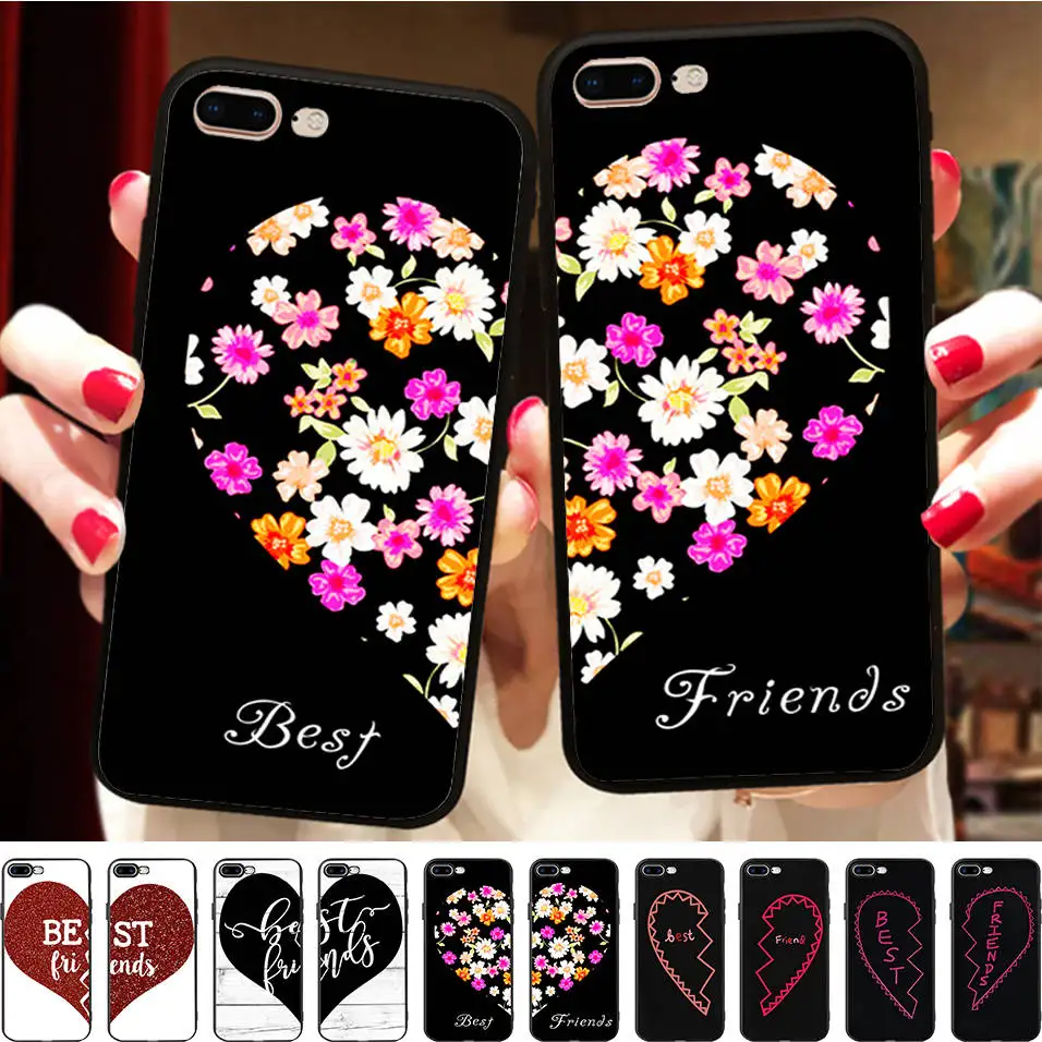 

Minason BFF Floral Heart Couple Cover For iPhone X 8 5 5S 6 6S 7 Plus Case Best Friend Soft Silicone Phone Fundas Capinha